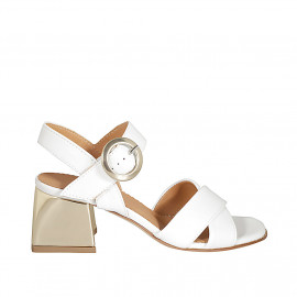 Woman's sandal with strap in white leather heel 5 - Available sizes:  42, 45, 46