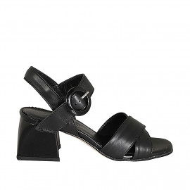 Sandale avec courroie pour femmes en cuir noir talon 5 - Pointures disponibles:  33