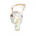 Woman's strap sandal with platform in white laminated leather and multicolored printed wedge heel 12 - Available sizes:  43