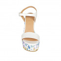 Woman's strap sandal with platform in white laminated leather and multicolored printed wedge heel 12 - Available sizes:  43