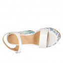 Woman's strap sandal with platform in white laminated leather and multicolored printed wedge heel 12 - Available sizes:  43