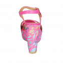 Woman's strap sandal with platform in fuchsia leather and multicolored printed wedge heel 12 - Available sizes:  43