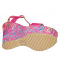 Woman's strap sandal with platform in fuchsia leather and multicolored printed wedge heel 12 - Available sizes:  43