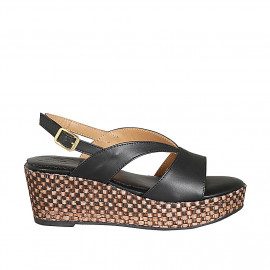 Sandale pour femmes avec plateforme en cuir noir talon compensé 6 - Pointures disponibles:  31, 42, 44, 45