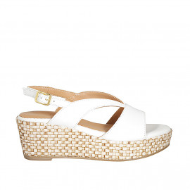 Woman's platform sandal in white leather wedge heel 6 - Available sizes:  43, 44, 45