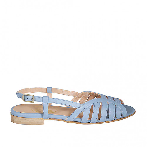 Woman's sandal in light blue leather heel 2 - Available sizes:  42, 44