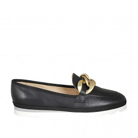 Woman's loafer in black leather with chain wedge heel 2 - Available sizes:  43, 44, 45