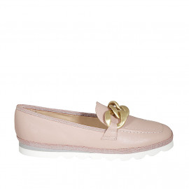 Woman's loafer in rose leather with chain wedge heel 2 - Available sizes:  33, 43, 44