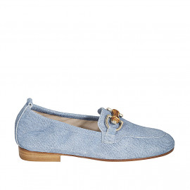 Mocasín para mujer con accesorio en tejido denim azul claro tacon 2 - Tallas disponibles:  33, 34, 42, 43, 44, 45, 46