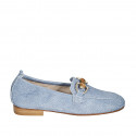 Mocassin pour femmes avec accessoire en bambou et elastique en daim type denim bleu clair talon 2 - Pointures disponibles:  33, 34, 42, 43, 44, 45, 46