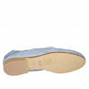 Woman's mocassin with bamboo accessory and elastic band in light blue denim-like suede heel 2 - Available sizes:  33, 34, 42, 43, 44, 45, 46