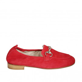 Mocasín para mujer en gamuza roja con accesorio tacon 2 - Tallas disponibles:  34, 43, 44, 45