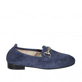 Woman's mocassin in blue suede with accessory heel 2 - Available sizes:  44