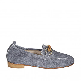 Woman's mocassin with accessory in dark light blue denim fabric heel 2 - Available sizes:  33, 43, 44, 45, 46