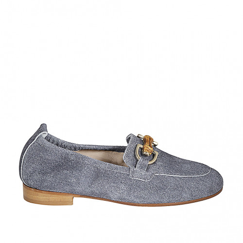 Woman's mocassin with accessory in dark blue denim-like suede heel 2 - Available sizes:  33, 43, 44, 45, 46