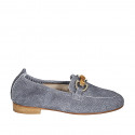 Woman's mocassin with accessory in dark blue denim-like suede heel 2 - Available sizes:  33, 43, 44, 45, 46