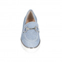 Mocassin pour femmes avec accessoire en daim type denim bleu clair talon compensé 4 - Pointures disponibles:  42, 46