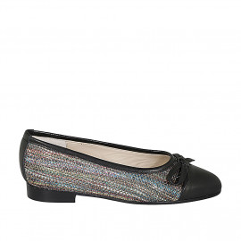 Bailerina a punta con moño en piel negra y tejido trensado multicolor tacon 2 - Tallas disponibles:  33, 34, 44