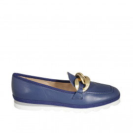 Woman's loafer in blue leather with chain wedge heel 2 - Available sizes:  33, 34, 42, 43, 44, 45