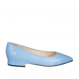 Woman's pointy ballerina shoe in light blue leather heel 2 - Available sizes:  33, 34, 44