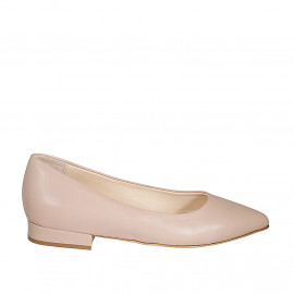 Woman's pointy ballerina shoe in rose leather heel 2 - Available sizes:  32, 44