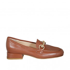 Woman's loafer in cognac brown leather with accessory heel 3 - Available sizes:  42, 43, 44, 45