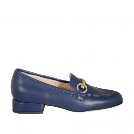 Woman's mocassin in blue leather with accessory heel 3 - Available sizes:  43