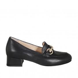 Woman's mocassin in black leather with accessory heel 4 - Available sizes:  42, 44