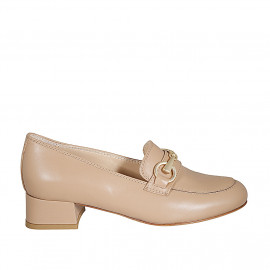 Woman's mocassin in rose leather with accessory heel 4 - Available sizes:  43, 44