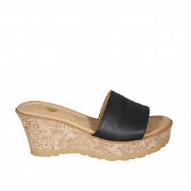 Woman's mules in black leather with platform and wedge heel 7 - Available sizes:  33