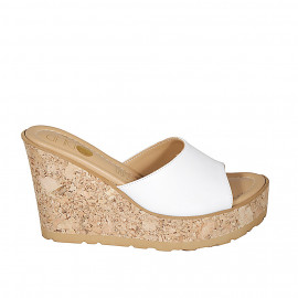 Woman's mules in white leather platform and wedge heel 9 - Available sizes:  31