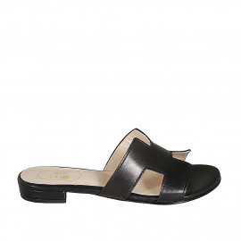 Mules in black leather heel 2 - Available sizes:  43