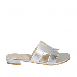 Woman's mules in silver laminated leather heel 2 - Available sizes:  33, 43