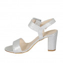 Woman's sandal with buckle in silver laminated leather heel 8 - Available sizes:  33