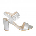 Woman's sandal with buckle in silver laminated leather heel 8 - Available sizes:  33