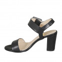 Woman's sandal with buckle in black leather heel 8 - Available sizes:  32, 33