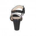 Woman's sandal with buckle in black leather heel 8 - Available sizes:  32, 33