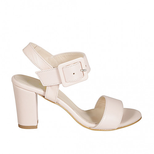 Woman's sandal with buckle in rose leather heel 8 - Available sizes:  34