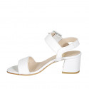 Woman's sandal in white leather with buckle heel 5 - Available sizes:  44, 45