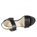 Sandalo da donna con fibbia in pelle nera tacco 5 - Misure disponibili: 33, 34, 44, 45
