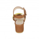 Sandalia con hebilla para mujer en gamuza cognac y amarillo tacon 5 - Tallas disponibles:  32, 33, 34