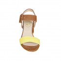 Woman's strap sandal in cognac brown and yellow suede heel 5 - Available sizes:  34