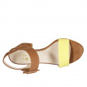 Woman's strap sandal in cognac brown and yellow suede heel 5 - Available sizes:  34