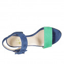 Sandalo da donna con fibbia in camoscio blu e verde tacco 5 - Misure disponibili: 33