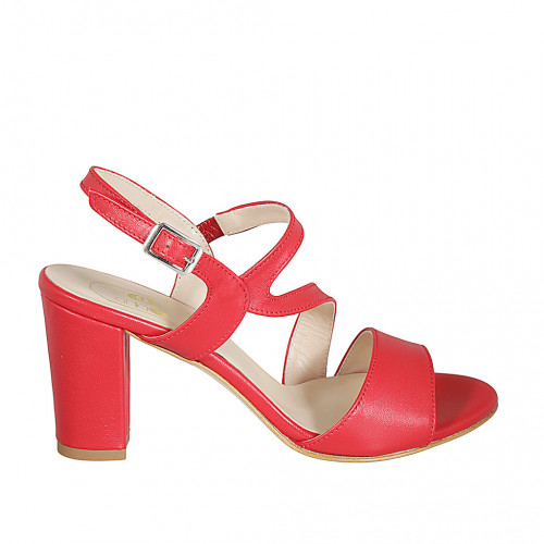 Sandalo da donna con elastico in pelle rossa tacco 8 - Misure disponibili: 32, 33, 34