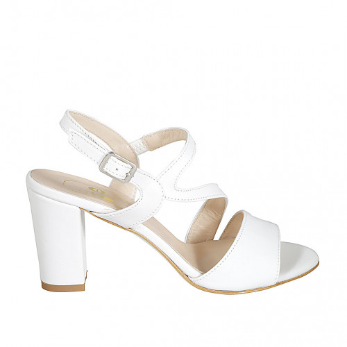 Woman's sandal with elastic band in white leather heel 8 - Available sizes:  42, 44