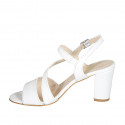 Woman's sandal with elastic band in white leather heel 8 - Available sizes:  42, 44