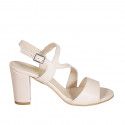 Woman's sandal with elastic band in rose leather heel 8 - Available sizes:  43, 44