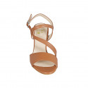 Woman's sandal with elastic band in cognac brown leather heel 8 - Available sizes:  42, 43, 45