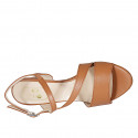 Sandale pour femmes avec elastique en cuir cognac talon 8 - Pointures disponibles:  32, 34, 42, 43, 45